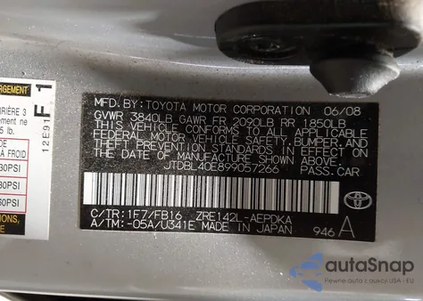 2009 Toyota Corolla Le from USA, damaged, VIN JTDBL40E899057266